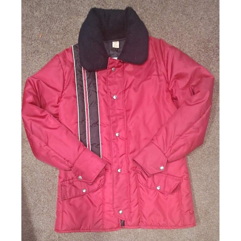Vintage 70s JCPenney Snowmobile Apparel Jacket Red Puffer Ladies Med. Fur Collar